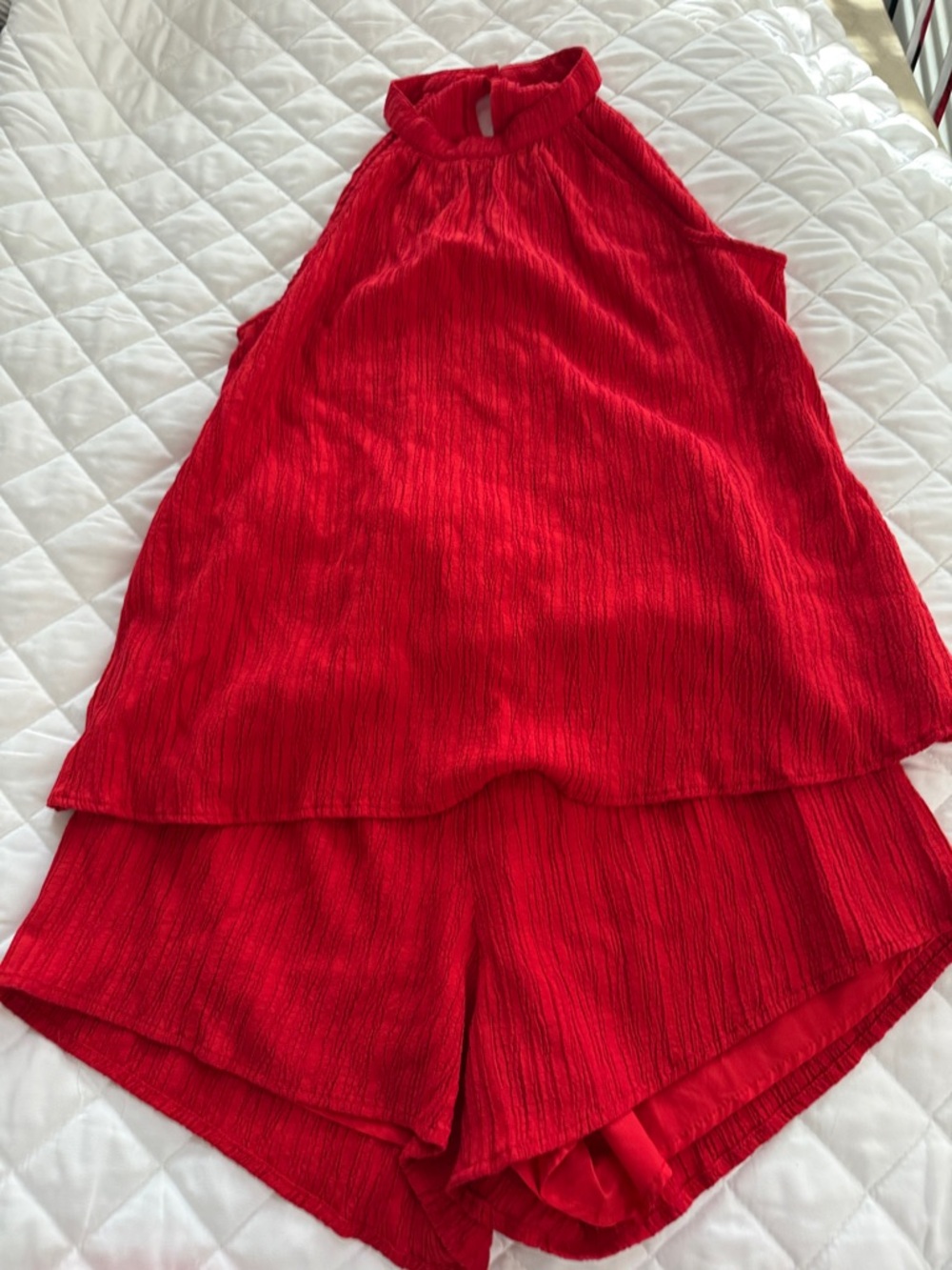 SHEIN Red Textured Halter top and short set!